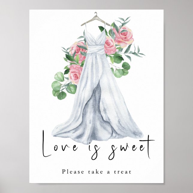 Póster Vestido acuarela con flores - amor dulce (Frente)