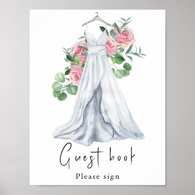 Póster Vestido acuarela con flores - libro de invitados (Frente)