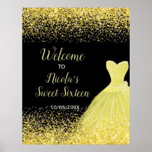 Póster Vestido amarillo brillante Faux Purpurina Dulce 16