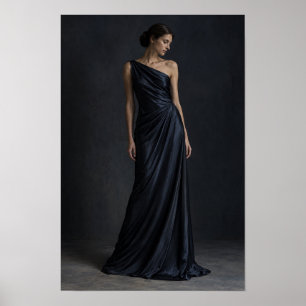 Póster Vestido Azul Medianoche Elegante Moda Retrato Pare