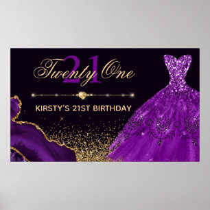 Póster Vestido de acuarela púrpura cumpleaños 21 de ágata
