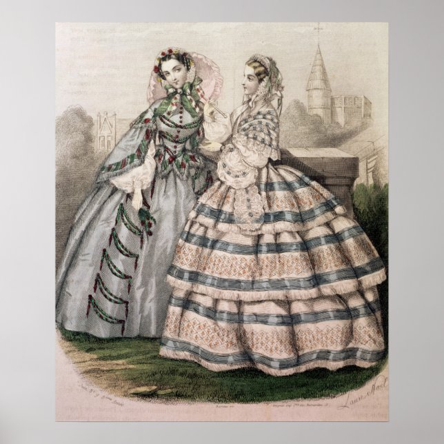 Póster Vestido de día para 1858, grabado por Barreau (Frente)