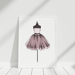 Póster Vestido de Ilustracion de moda rosa en Mannequin