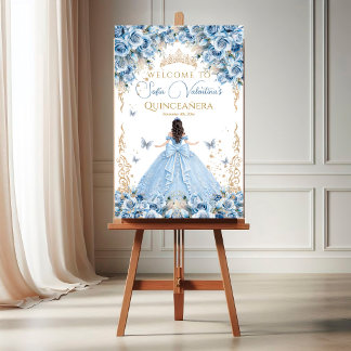 Póster Vestido de lujo azul bebé oro cuento de hadas arco