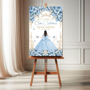 Póster Vestido de lujo bebé azul oro cuento de hadas bien