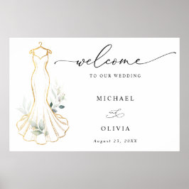 Póster Vestido de Novia Falso Dorado y Verde Bienvenido