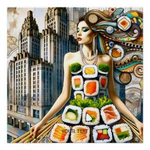 Póster Vestido de sushi abstracto fantástico lindo