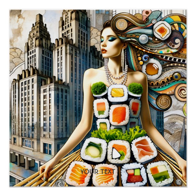 Póster Vestido de sushi abstracto fantástico lindo (Anverso)