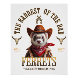 Póster Vestido de vaquero divertido hurón al estilo occid