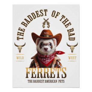 Póster Vestido de vaquero divertido hurón al estilo occid