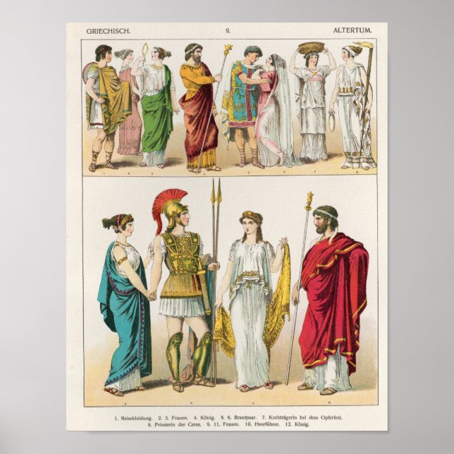 Póster Vestido griego, de 'Trachten der Voelker, 1864 (Frente)
