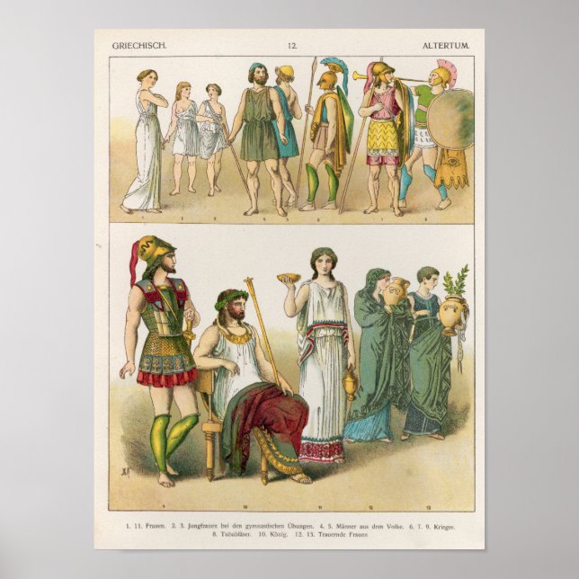 Póster Vestido griego, de 'Trachten der Voelker', 1864 (Frente)