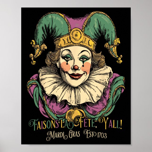 Póster Vestido Masque Mardi Vestimenta Mardi Gras C Vinta (Frente)