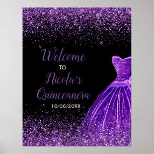 Póster Vestido Morado Oscuro Faux Brillo Quinceanera Bien