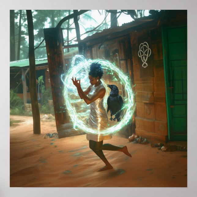 Póster Vestido plateado Sacerdotes Witchy AI Art Matte Va (Frente)