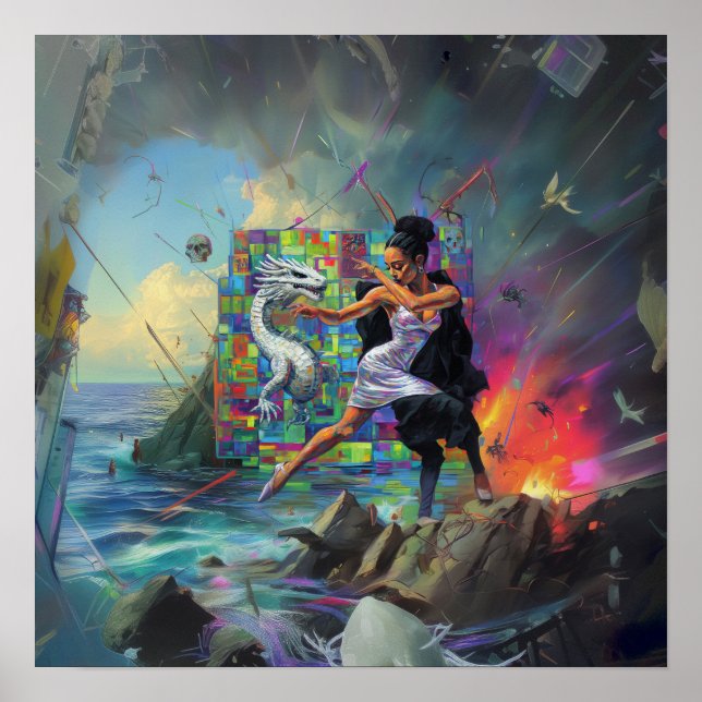 Póster Vestido plateado Sacerdotes Witchy AI Art Matte Va (Frente)