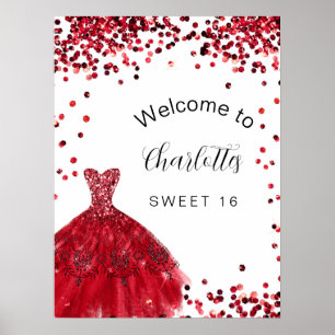 Póster Vestido rojo blanco Fiesta de bienvenida de Sweet 