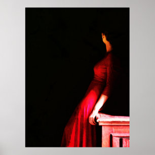 Póster Vestido Rojo Elegante Mujer Misteriosa en Sombras