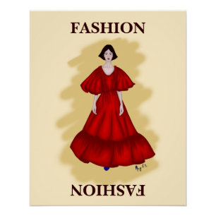Póster Vestido Rojo en Capas con Ambiente de Moda Onírica