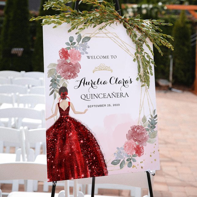 Póster Vestido Rojo Floral Geométrica Quinceañera Cumplea (Subido por el creador)