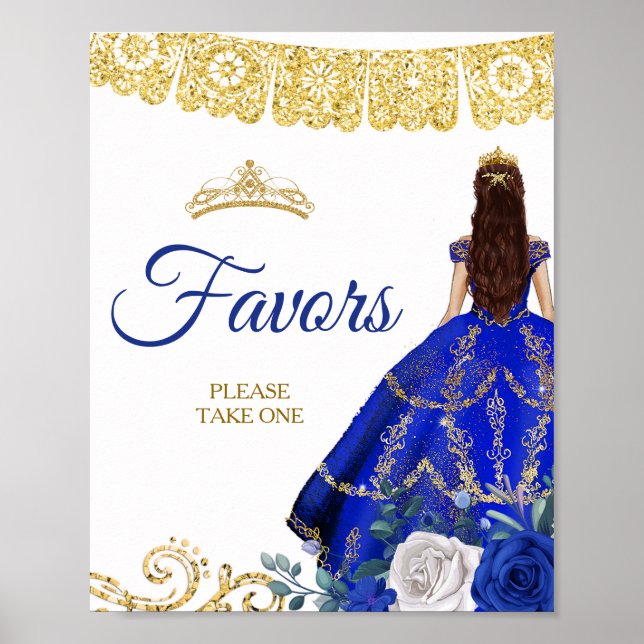 Póster Vestidos azules reales Floral Quinceañera Favores (Frente)