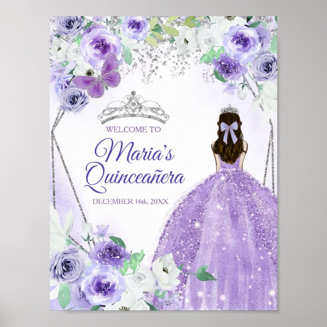 Póster Vestidos de plata y morado Quinceañera cumpleaños  (Frente)
