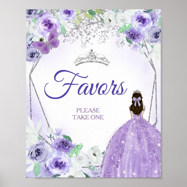 Póster Vestidos plateados y morados Quinceañera favorece  (Frente)