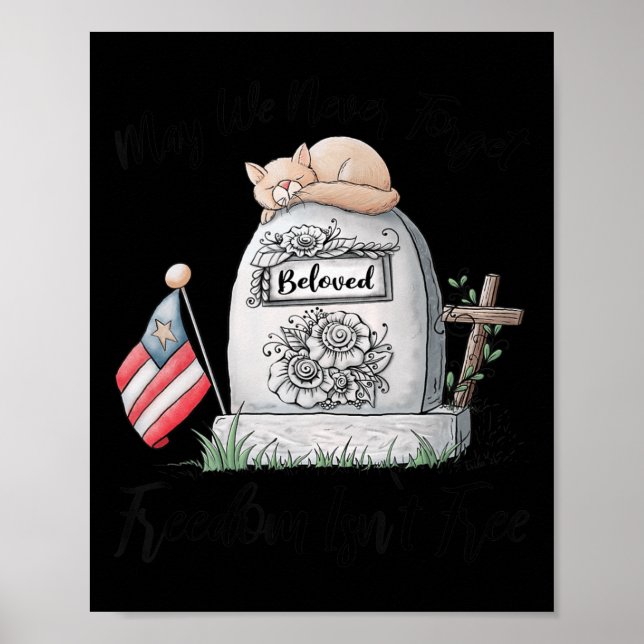 Póster Veterana Esposa Memorial Day Cat Para Mujeres Jamá (Frente)