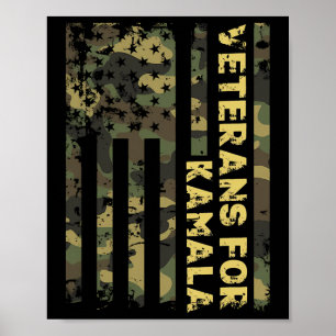 Póster Veteranos De Camuflaje De Kamala Bandera Americana