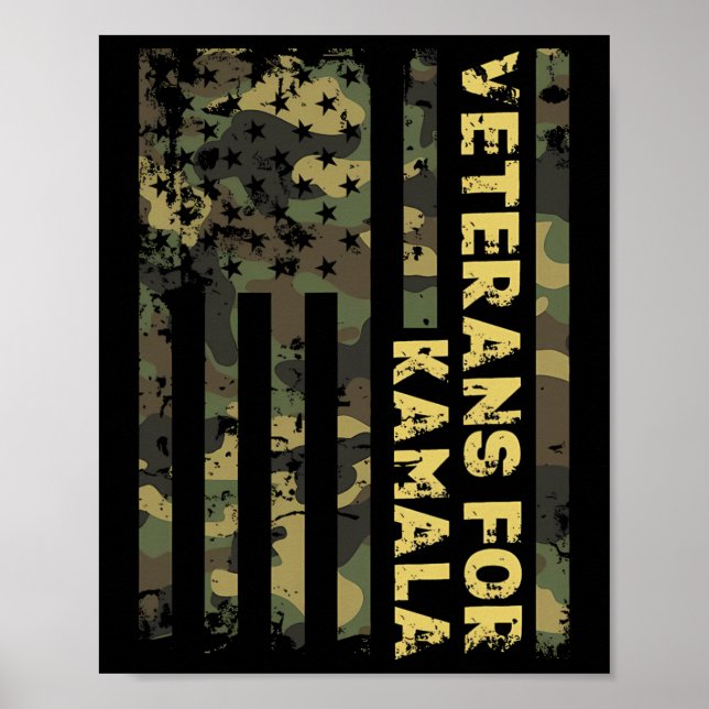 Póster Veteranos De Camuflaje De Kamala Bandera Americana (Frente)