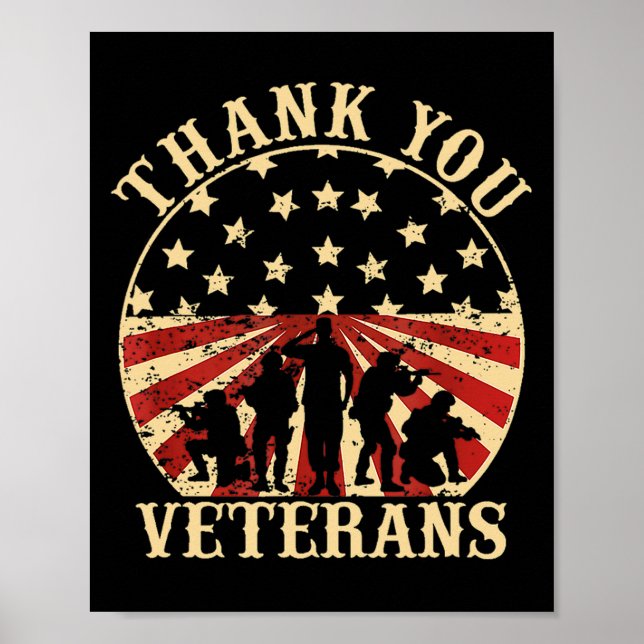 Póster Veteranos del Día de la Bandera Americana Gracias  (Frente)