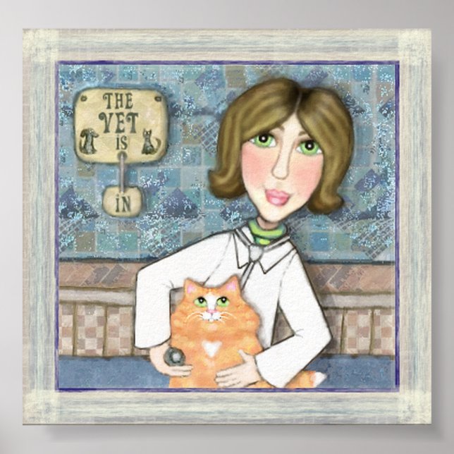 Póster Veterinaria Con Ginger Persa Cat (Frente)