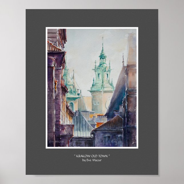 Póster VEVE Pintado Cracovia, Casco Antiguo de Polonia (Frente)