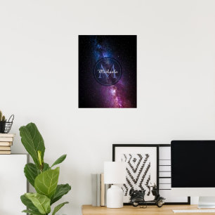 Póster Vía láctea colores brillantes monograma personaliz
