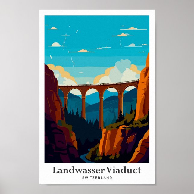 Póster Viaducto de Landwasser Suiza Viaje de Vintage (Frente)