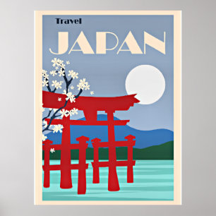 Póster Viaja Japón, ilustración vintage,