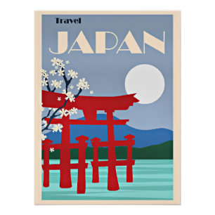 Póster Viaja Japón, ilustración vintage,