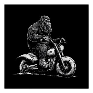 Póster Viajando En Motocicleta Funny Sasquatch M