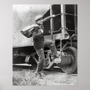 Póster Viajando por las vías, 1935. Foto de cosecha de vi