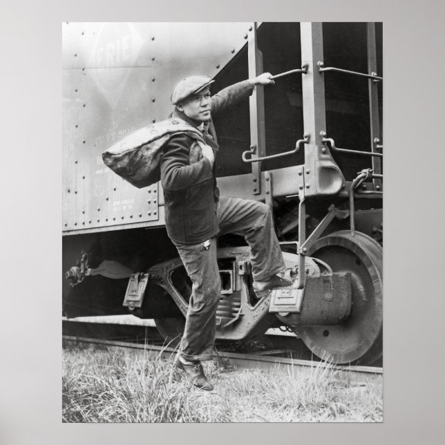 Póster Viajando por las vías, 1935. Foto de cosecha de vi (Frente)