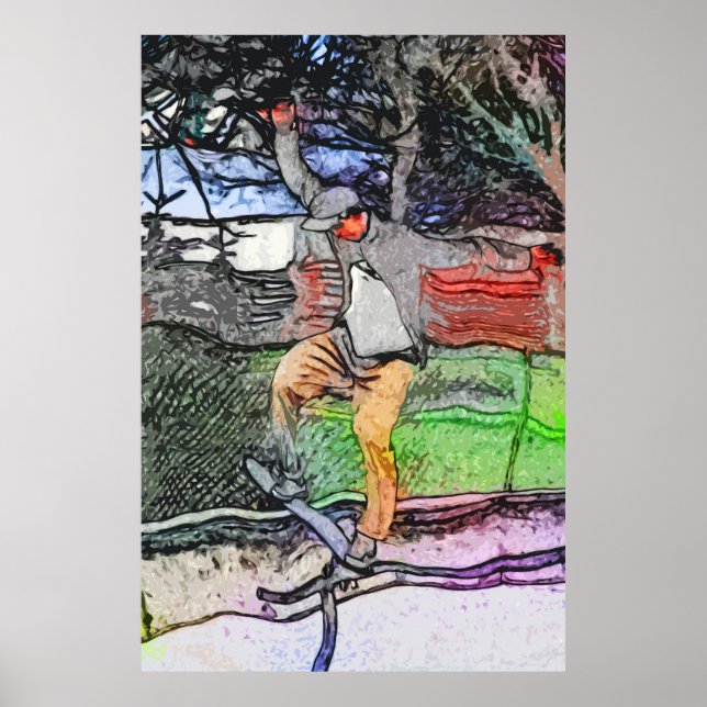 Póster Viajando por las vías - Diseño de patineta Persona (Frente)