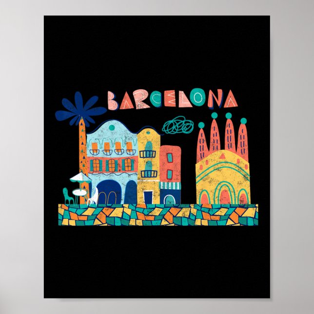 Póster Viajar Barcelona España Europa Vacaciones familiar (Frente)