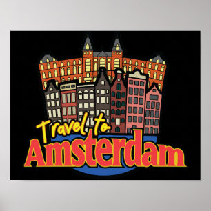 Póster Viaje a Amsterdam Países Bajos Vintage