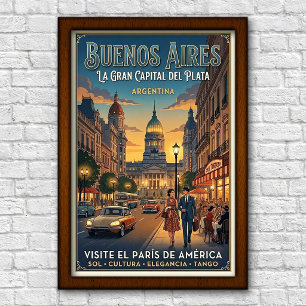 Póster Viaje a Buenos Aires, Argentina de la década de 19