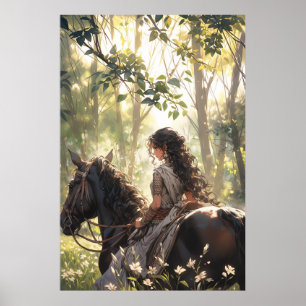 Póster Viaje a caballo animado en el bosque - Ultra alto