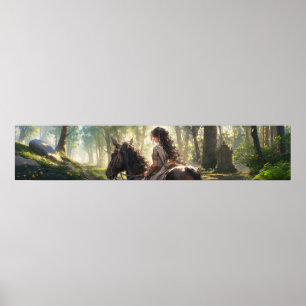 Póster Viaje a caballo animado en el bosque - Ultra ancho