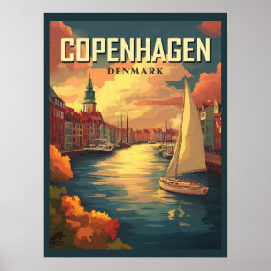 Póster Viaje a Copenhague Vintage Dinamarca