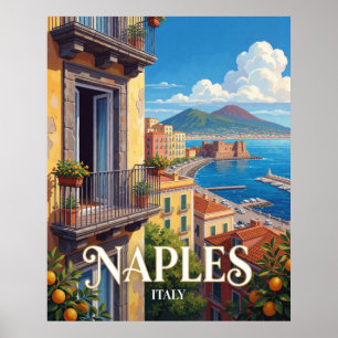 Póster Viaje a la Bahía de Nápoles Italia y Vesubio