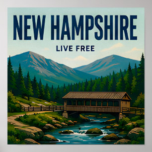 Póster Viaje a las Montañas Blancas de New Hampshire Nuev
