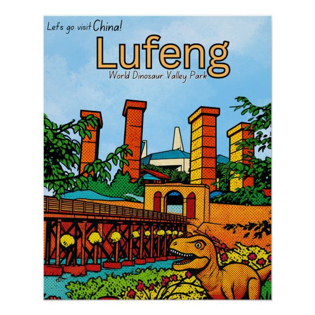 Póster viaje a Valle de los Dinosaurios Lufeng China  (Anverso)